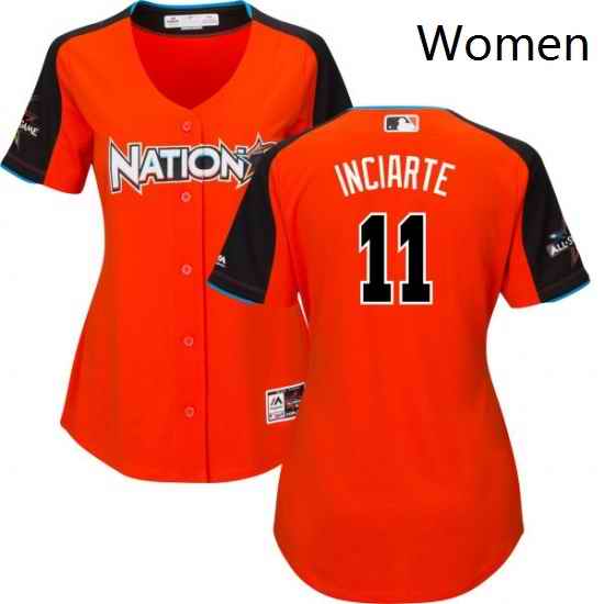 Womens Majestic Atlanta Braves 11 Ender Inciarte Authentic Orange National League 2017 MLB All Star MLB Jersey